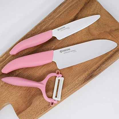Kyocera FK-3PC-SE Advanced ceramic Revolution Series Knife Set, Blade Sizes: 5.5", 4.5", 3", Pink, 3Piece