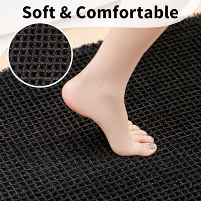Long Black Bathroom Rug, Waffle Bath Mat Runner Non Slip, 24 x 60