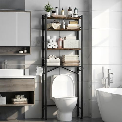 GloTika 4-Tier Over The Toilet Storage, Anti-Tilt, 69.3" H, Black Brown