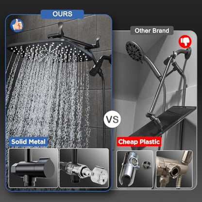 Veken 11.8" High Pressure Shower Head with Handheld, Metal Core Fittings