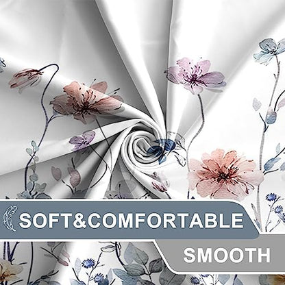 Flower Shower Curtain, Wildflower Shower Curtain Floral with Hooks, 72x72"