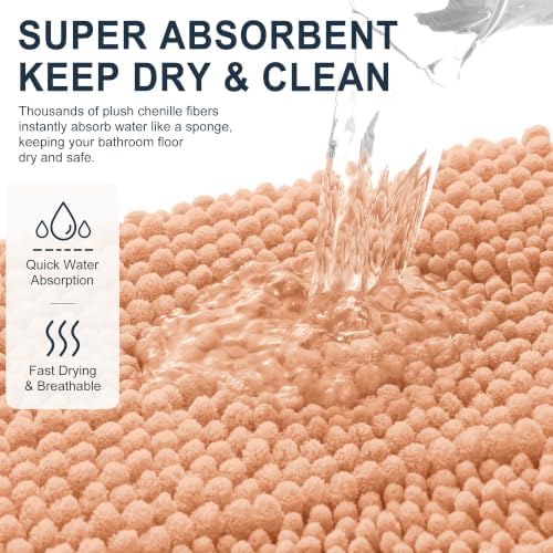 Smiry Thick Small Chenille Bathroom Rugs 24x16, Absorbent Bath Mat, Peach