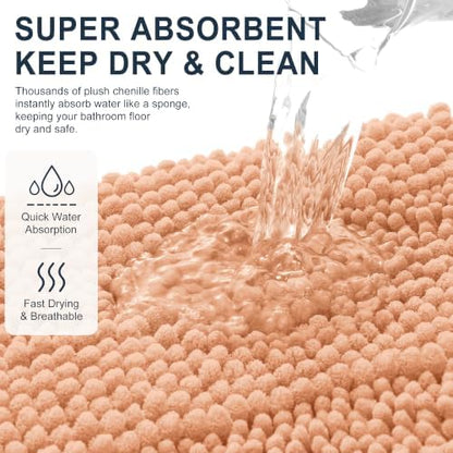 Smiry Thick Small Chenille Bathroom Rugs 24x16, Absorbent Bath Mat, Peach