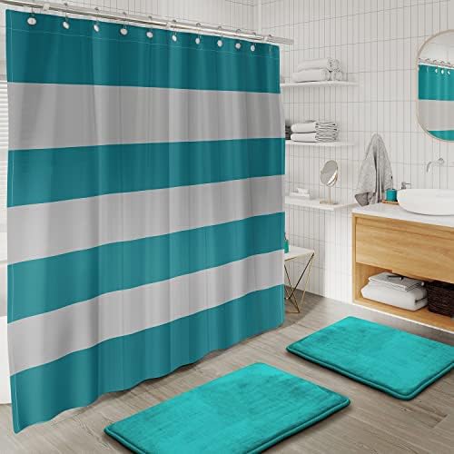 Clara Clark Bathroom Accessories Set - 28PC Bathroom Set with Adhesive Corner Shower Caddy Hanging, Bathroom Sets with Shower Curtain and Rugs, Teal Shower Curtain Set with Bathroom Trash Can