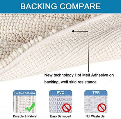H.VERSAILTEX 2 Piece Bathroom Set - Super Absorbent Chenille Striped Bath Mats, Non Skid, Machine Washable (Ivory, 24 x 36 Plus 20 x 32 - Inches)