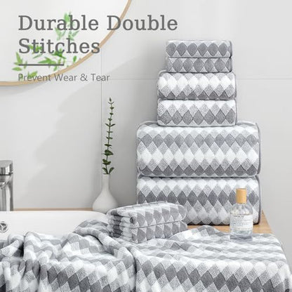 8 Piece Bathroom Towel Set Gray |2 Oversized Large Bath Towels Sheet,2 Hand Towels and 4 Washcloths| 600GSM Ultra Soft Luxury Premium Towel Set Highly Absorbent Quick Dry Hotel Towel Collection