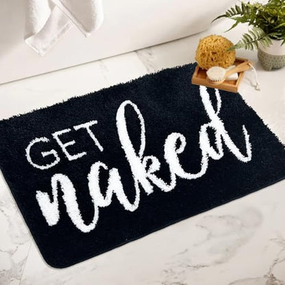 Get Naked Bathroom Rugs - Funny Bath Mats for Bathroom Non Slip Floor Decor Water Absorbent Bath Rugs for Sink Bathtub and Shower Black and White 20" x 32"