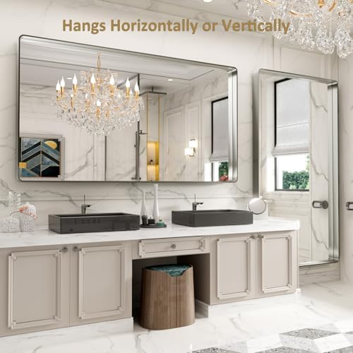 LOAAO 84X32 Inch Brushed Nickel Bathroom Mirror