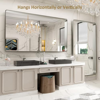 LOAAO 84X32 Inch Brushed Nickel Bathroom Mirror