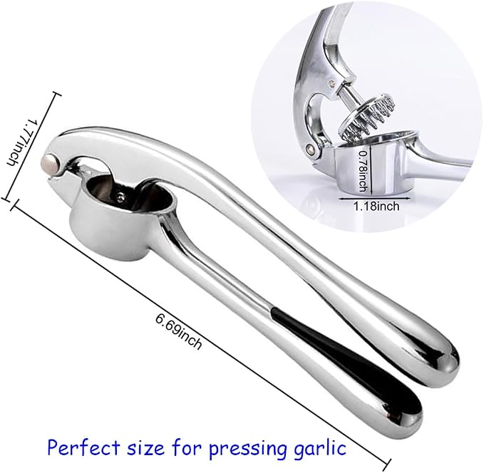 Premium Garlic Press And Peel Set,Heavy Duty Garlic Crusher,Rust Proof Garlic Mincer Tool,Easy to Squeeze And Clean, Ergonomic Handle Includes Silicone Garlic Peeler And Brush (Sivler)