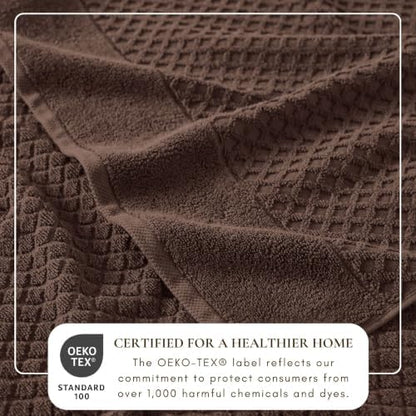 Great Bay Home Bath Towels - 100% Cotton 6 Piece Towel Set - Diamond Waffle Weave - Absorbent, Durable, Quick-Dry Towels for Bathroom (Chocolate)