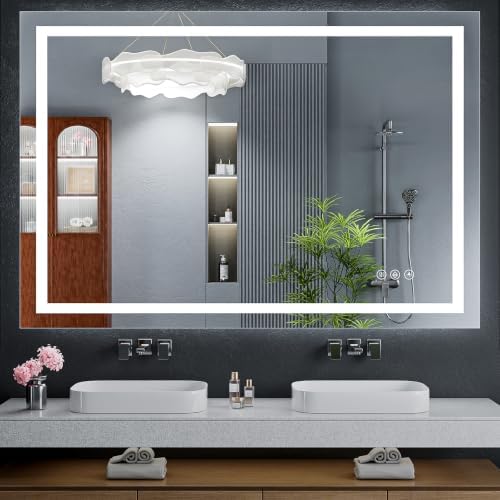 55"x40" LED Bathroom Mirror with Lights, Anti-Fog, Backlit+Frontlit