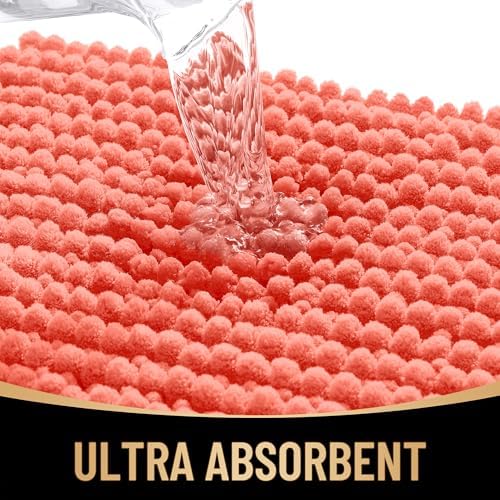 OLANLY Thick Chenille Bathroom Runner Rugs 70x24, Absorbent Bath Mat, Coral