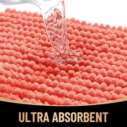 OLANLY Thick Chenille Bathroom Runner Rugs 70x24, Absorbent Bath Mat, Coral