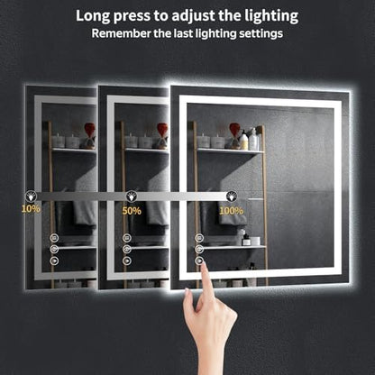 30"x30" LED Bathroom Mirror with Lights, Backlit+Frontlit, Anti-Fog