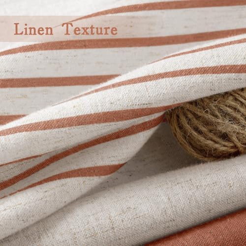 Coral Boho Linen Striped Shower Curtain with Tassel 72" W X 72" L