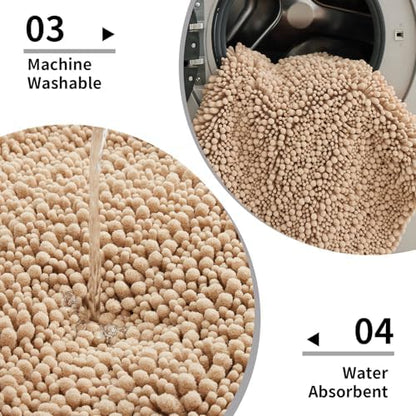 Disolla Small Bath Mat 17x24 Inch - Chenille Beige Bathroom Rug, Extra Soft Absorbent Plush Shaggy Bathmat, Non-Slip Machine Washable Floor Mat for Shower, Tub and Sink