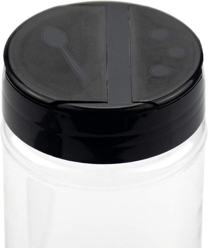 Foraineam 16 Pack 15 oz Plastic Spice Jars Containers Bottles with Black Flip Cap To Pour Or Sifter Shaker, Perfect for Storing Spice, Powders and Herbs