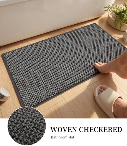YIHOUSE Dark Grey Bathroom Rugs Sets 2 Pieces,Thin Bath Mat Quick Dry