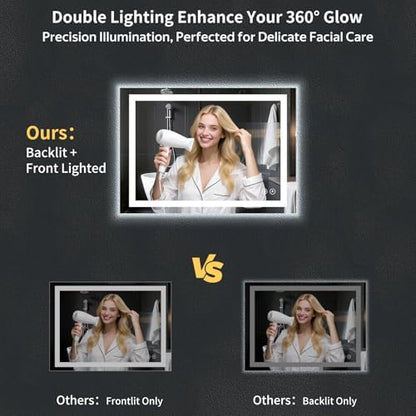 26"x38" LED Bathroom Mirror with Lights, Backlit+Frontlit, Anti-Fog