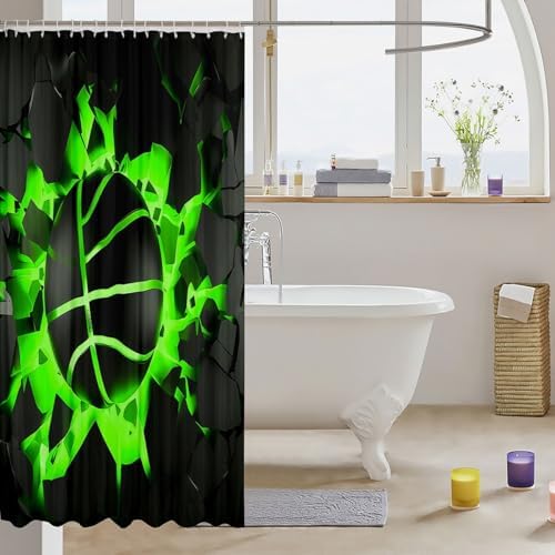 jejeloiu Basketball Bath Curtain Boys Girls 72"x84" Gaming Sports Shower Curtain for Kids Women Men Waterproof Green Ombre Bathroom Shower Curtain Set Gift for Basketball Lover