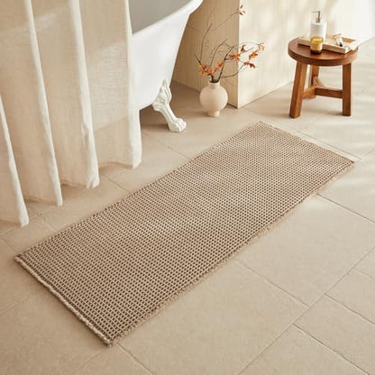 TYUU Waffle Runner Rug Bathroom, Long Boho Bath Mat, 60x24 Beige
