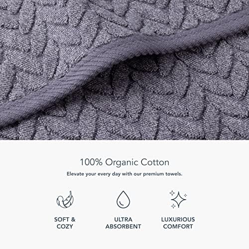 Texere 100% Organic Cotton Jacquard 650 GSM Premium Bath Towel Sets - Extra Absorbent Quick Dry and Plush, 2 Large Bath Towels, 2 Hand Towels, 2 Washcloths (Cable, Excalibur, 6 Piece)