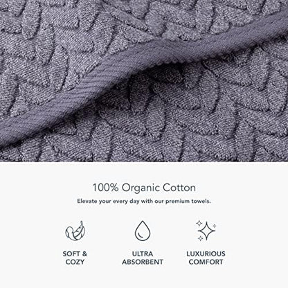 Texere 100% Organic Cotton Jacquard 650 GSM Premium Bath Towel Sets - Extra Absorbent Quick Dry and Plush, 2 Large Bath Towels, 2 Hand Towels, 2 Washcloths (Cable, Excalibur, 6 Piece)