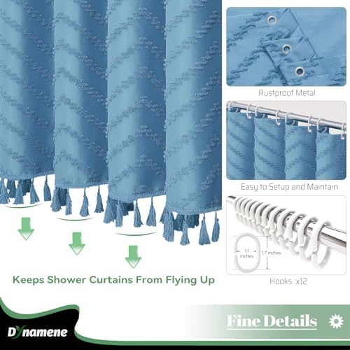 Dynamene Extra Long Boho Shower Curtain Tufted Chevron 72x84 Moonlight Blue