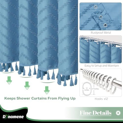 Dynamene Extra Long Boho Shower Curtain Tufted Chevron 72x84 Moonlight Blue