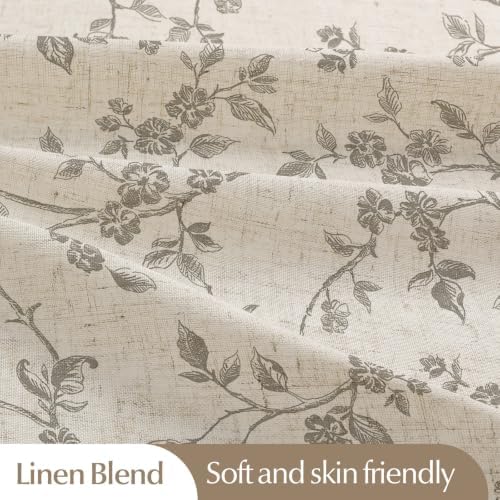 MitoVilla Grey Linen Floral Shower Curtain for Bathroom, 72 x 72