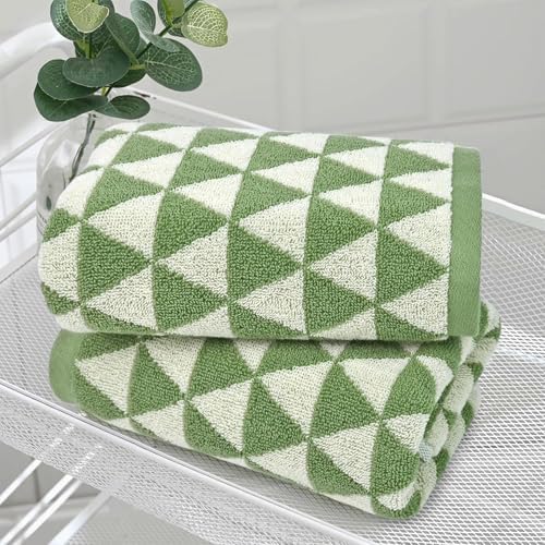 Jacquotha Hand Towels Green (Geometric Triangle)