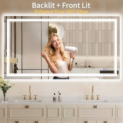 30"x55" LED Bathroom Mirror with Lights, Anti-Fog, Backlit + Front Lit, Dimmable, Led Vanity Mirror for Wall, Lighted Bathroom Mirror, 3 Colors, Shatter-Proof Tempered Glass