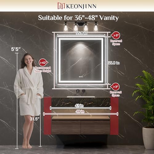 Keonjinn 28" x 36" Lighted Mirrors for Bathroom Wall, Frontlit & Backlit
