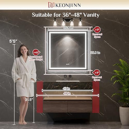 Keonjinn 28" x 36" Lighted Mirrors for Bathroom Wall, Frontlit & Backlit