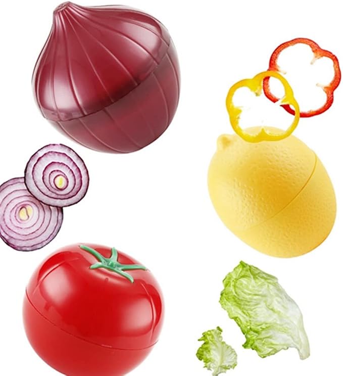 OUKEYI Onion, tomato, lemon, green pepper 4 PCS Vegetable and Fruit Storage Containers for Fridge,，Reusable SiliconeRefrigerator Box Storage Bowls Saver Holder Keeper