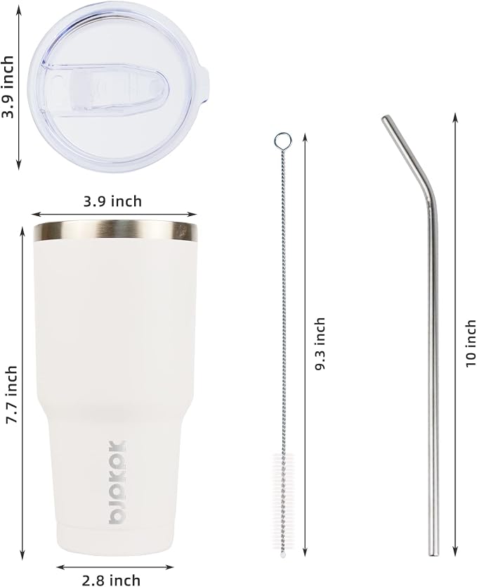 BJPKPK 30oz White Stainless Steel Tumbler With Lid And Straw Reusable Insulated Coffee Travel Thermal Tumblers Cup