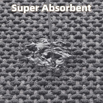 PADOOR-Bath Mat Runner-Super Absorbent Chenille Bathroom Mats-Rubber Backed Bath Mats for Bathroom Non Slip, Easy Clean Bathroom Runner Rugs Front of Bathtub,Shower Room,Sink-17×59