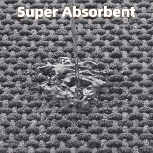PADOOR-Bath Mat-Super Absorbent Chenille Bathroom Mats-Rubber Backed Bath Mats for Bathroom Non Slip, Easy Clean Bathroom Rugs Front of Bathtub,Shower Room,Sink-24×36, Grey&Darkgrey