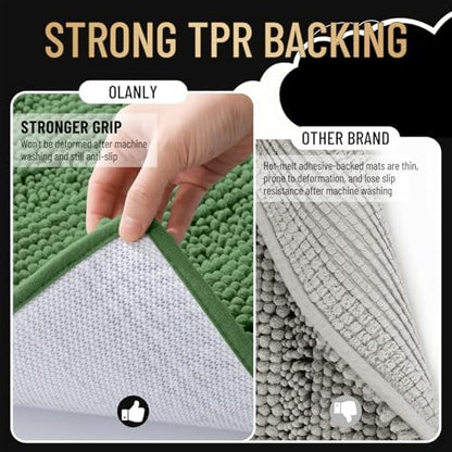 OLANLY Thick Small Bathroom Rugs 24x16, Chenille Bath Rugs, Olive Green