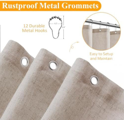 Naturoom Linen Shower Curtain 72 Inch Long for Bathroom Birch Beige 1 Panel