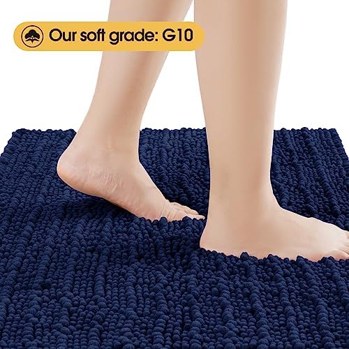 ACCUMTEK Upgrade Luxury Navy Blue Bathroom Rug Mat 48"x17", Ultra Soft Thick Absorbent Bath Mats, Non Slip Chenille Toilet Mat for Bathroom, Bedroom, Kitchen, Shower, Tub