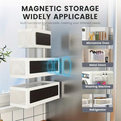 1 Magnetic Spice Rack For Refrigerator Hanging Shelf Wall Mount Kitchen Gadgets Shelves Magnet Organization (White, 13.8''L*5.1''W*3.9''H)