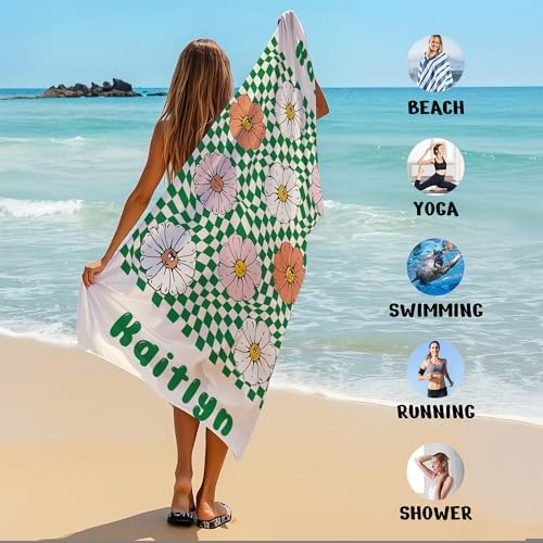 JML Custom Flower Beach Towel with Name, Microfiber, 30 x 60 in