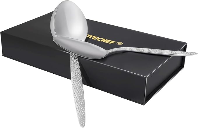 CREATIVECHEF Kunz Plating Spoon 9 Inch, 18/10 Stainless Steel Titanium Coating, Professional Basting & Saucing Spoon for Chef, Food Grade, Silver