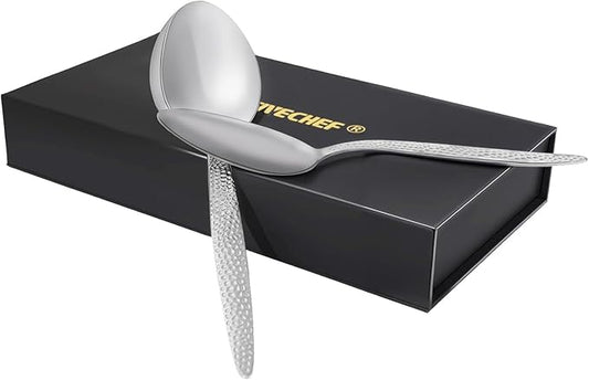 CREATIVECHEF Kunz Plating Spoon 9 Inch, 18/10 Stainless Steel Titanium Coating, Professional Basting & Saucing Spoon for Chef, Food Grade, Silver