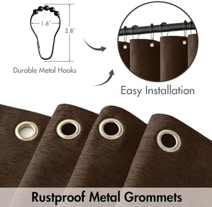 MIULEE 72 x 84 Extra Long Linen Shower Curtain Brown 12 Metal Hooks