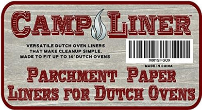CampLiner Disposable Dutch Oven Liners – 20 Pack Extra-Thick Parchment Paper Rounds for 10”–14” Cast Iron Dutch Ovens | Eco-Friendly Easy Cleanup Liners for Camping, Sourdough Baking & Outdoor Cooking