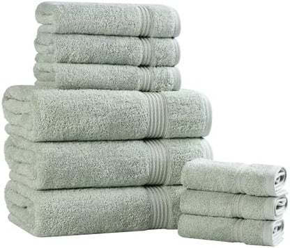 Superior Egyptian Cotton 9-Piece Towel Set, Assorted Towels for Home Bathroom, Guest Bath Decor Essentials, Includes 3 Bath, 3 Hand, 3 Face Towels/Washcloths, Quick Dry, Absorbent - Sage