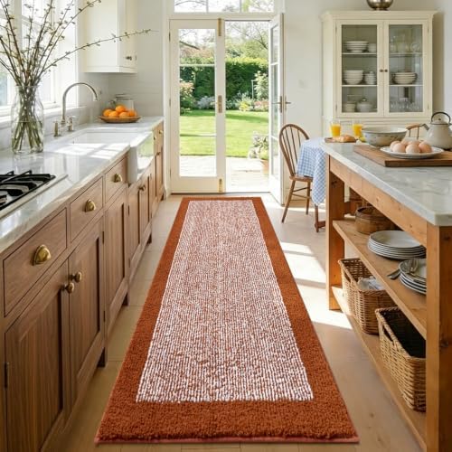 70x24 Bathroom Rugs Non Slip Washable, Soft Absorbent Bath Mat Coral Orange